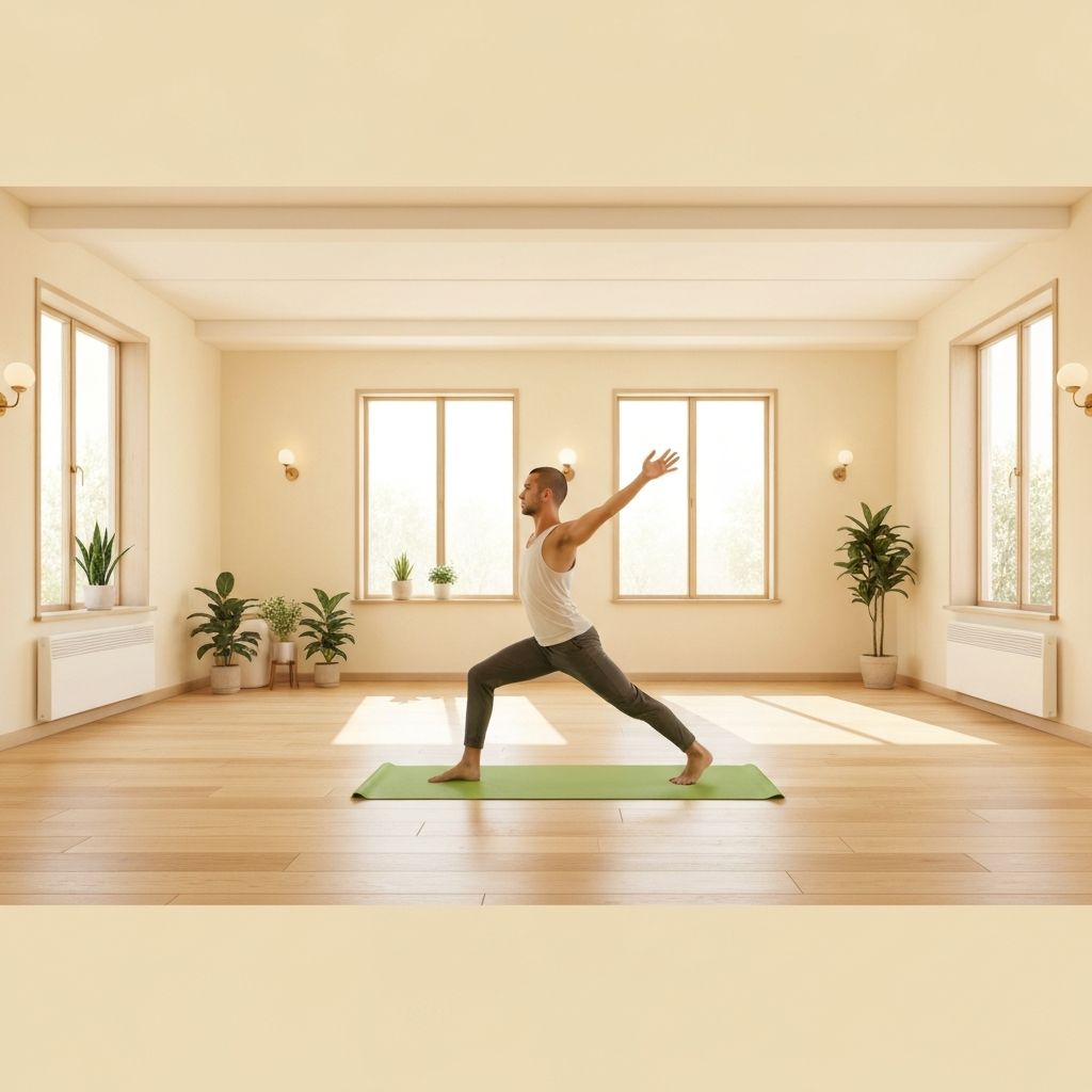 Person practicing yoga in a peaceful studio environment